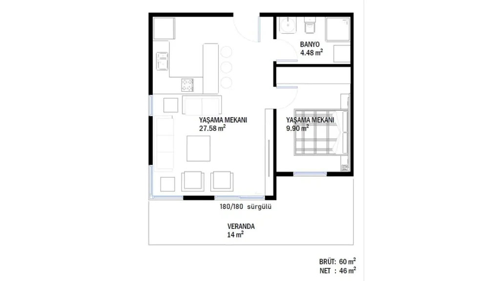 1+1 Tek Kat Hafif Çelik kat planı 2