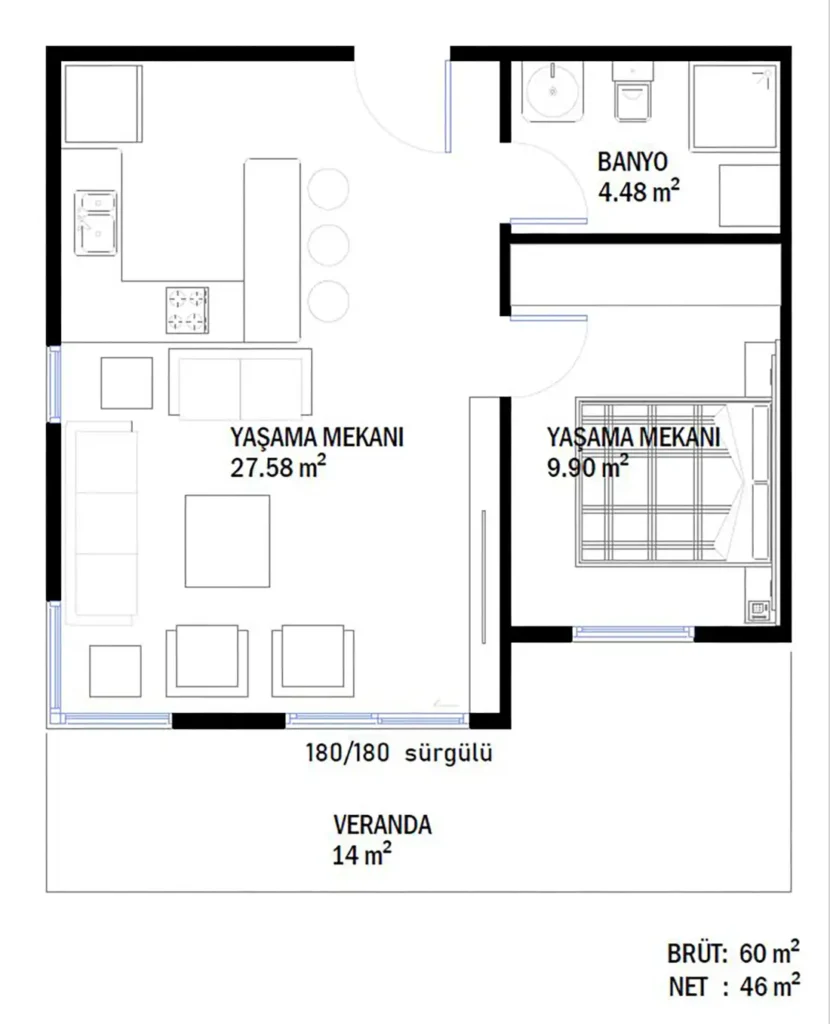 1+1 Tek Kat Hafif Çelik kat planı 1