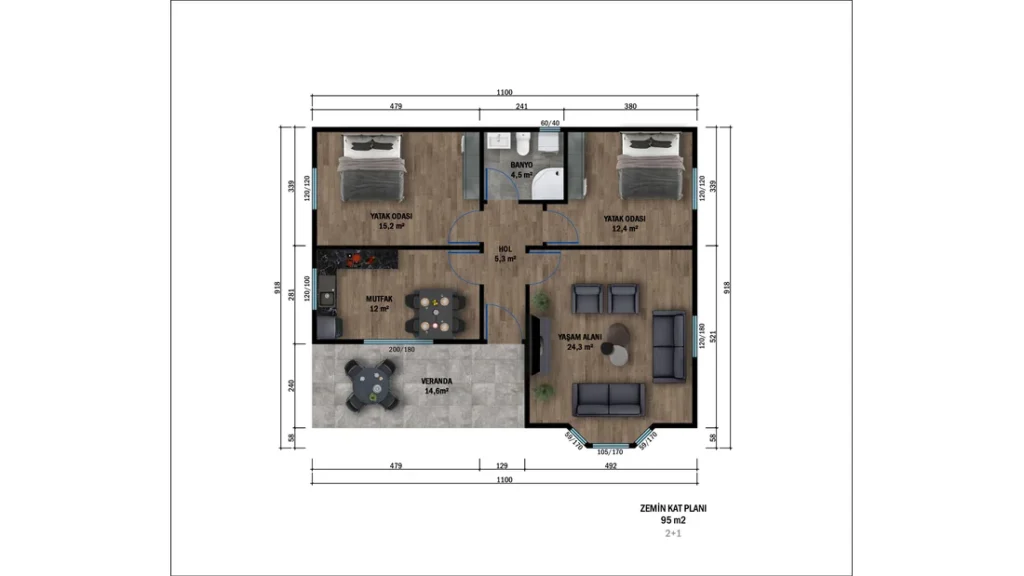 2+1 Tek Kat Hafif Çelik kat planı 1