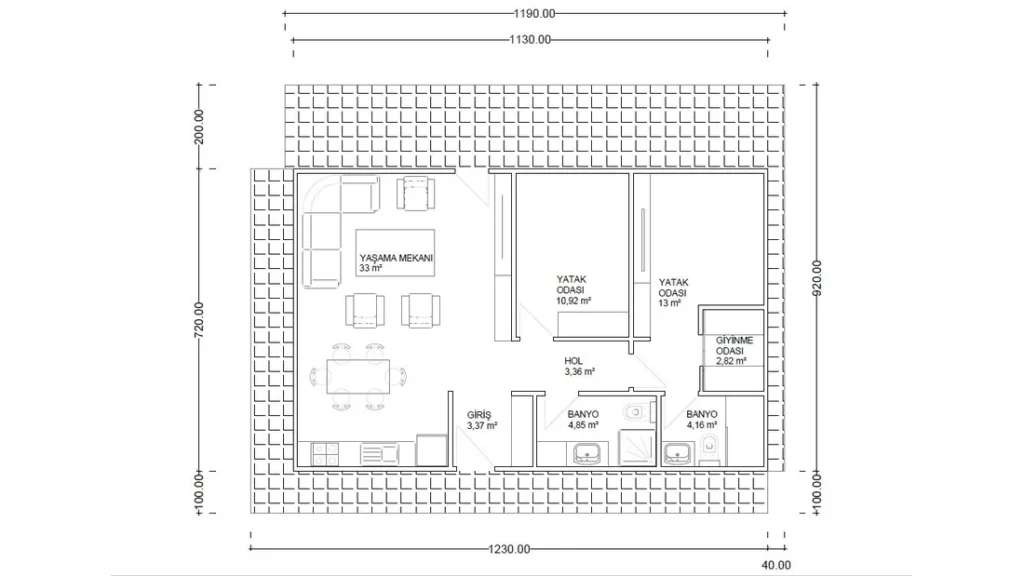 2+1 Tek Kat Hafif Çelik kat planı 1