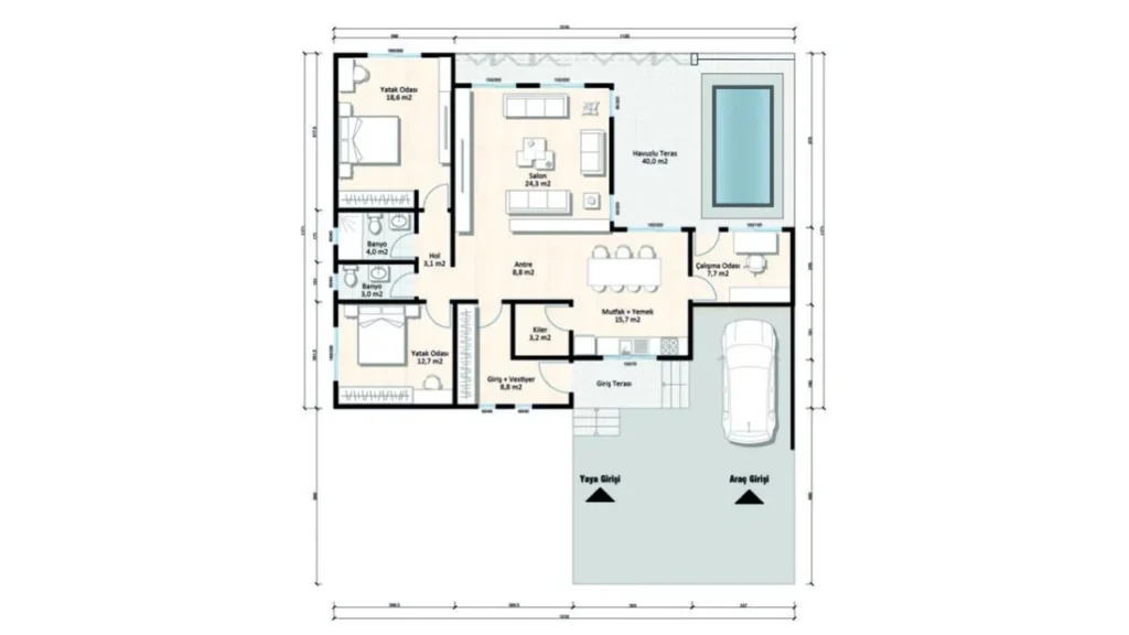 3+1 Tek Kat Hafif Çelik kat planı 1