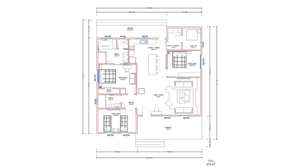 5+1 Tek Kat Hafif Çelik kat planı 1