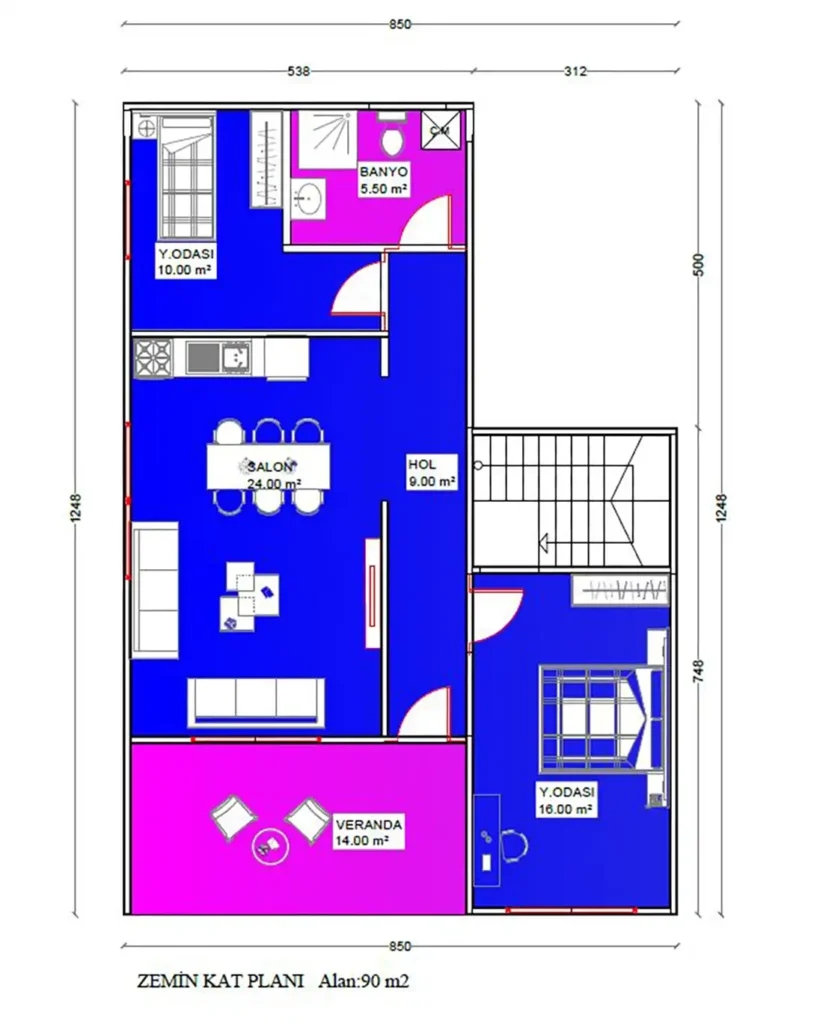 3+1 Çift Kat Hafif Çelik kat planı 1