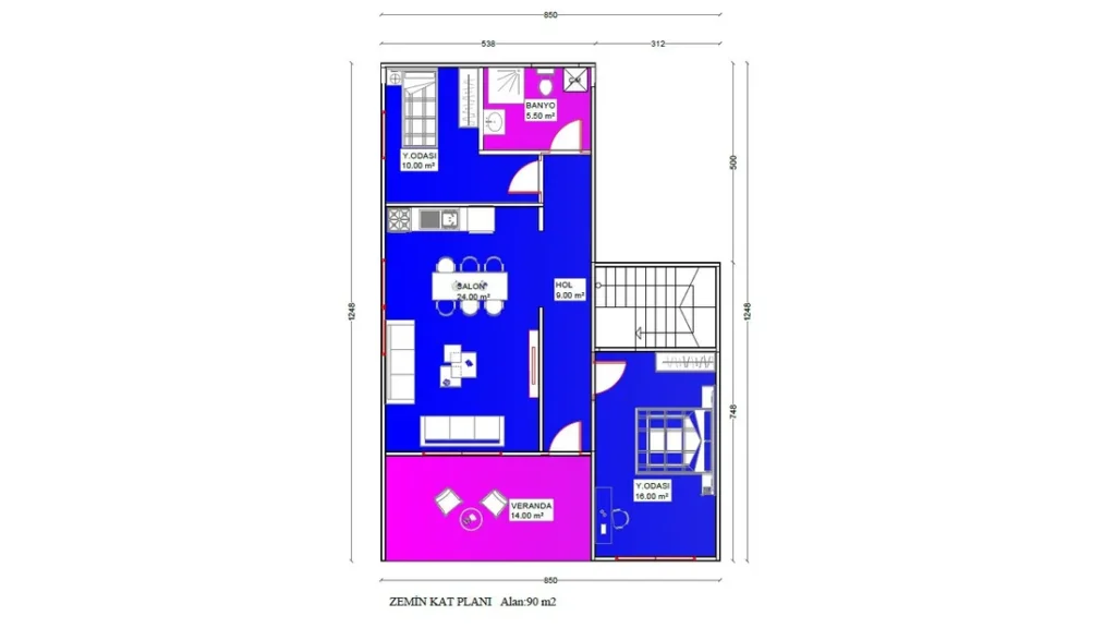 3+1 Çift Kat Hafif Çelik kat planı 3