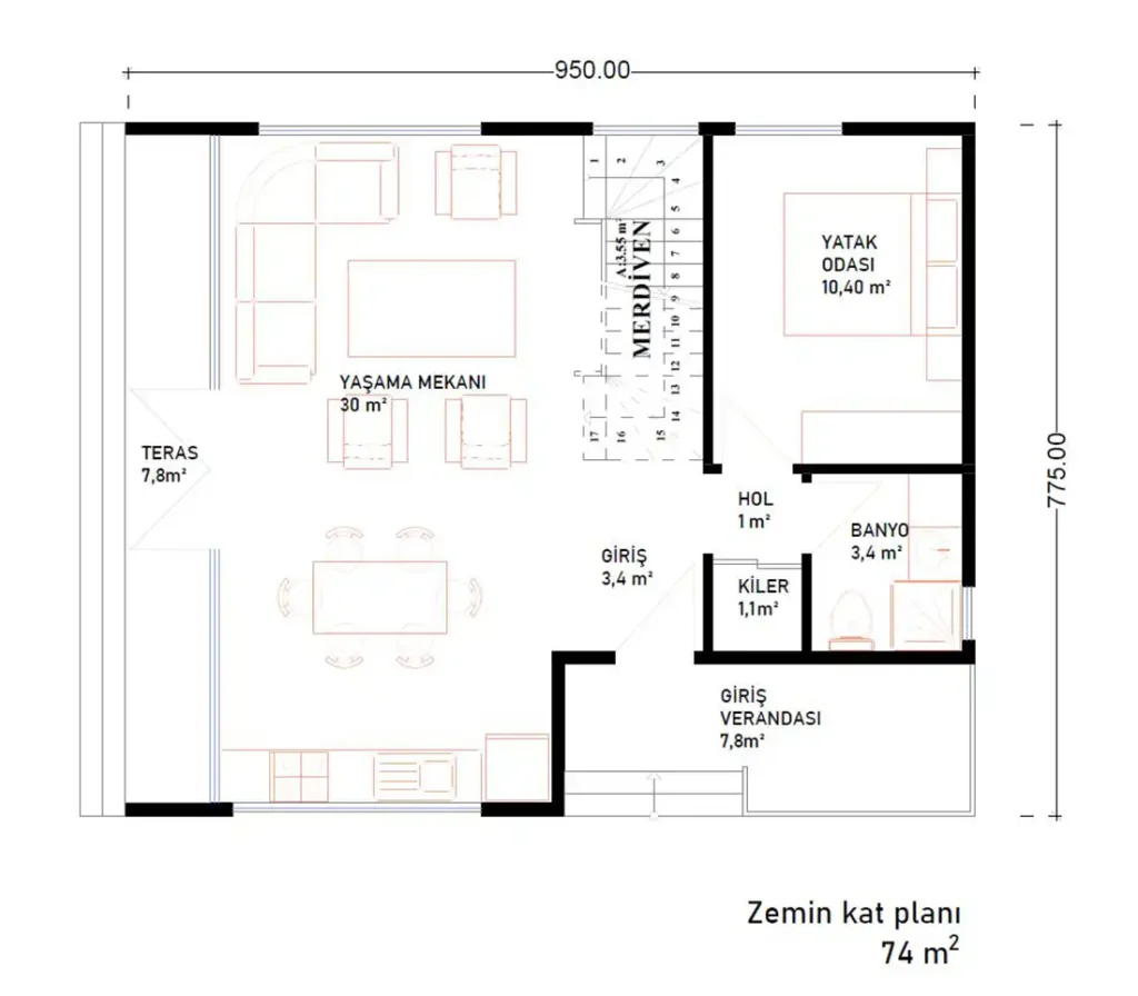 3+1 Çift Kat Hafif Çelik kat planı 1