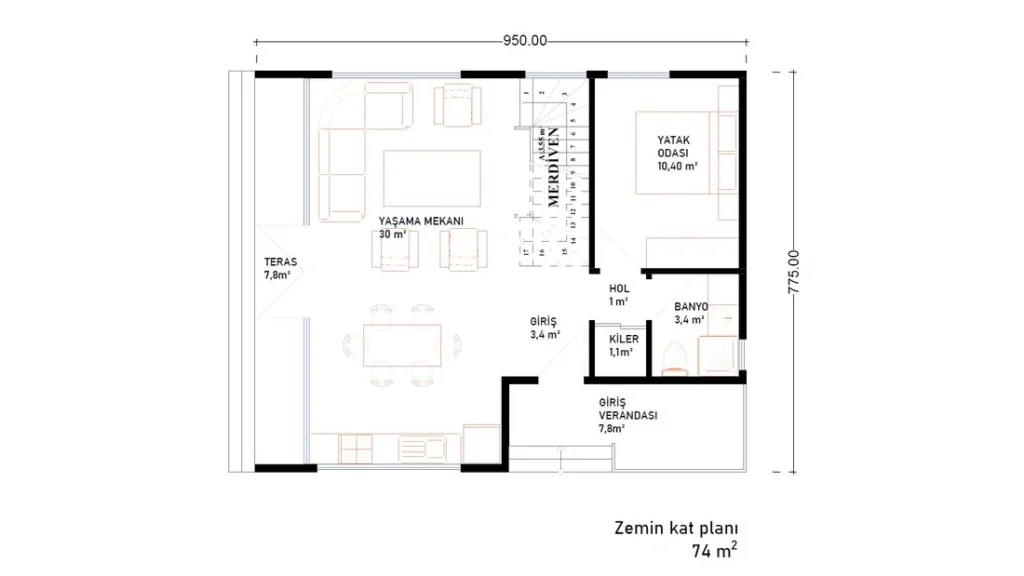 3+1 Çift Kat Hafif Çelik kat planı 3