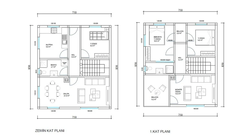 4+1 Çift Kat Hafif Çelik kat planı 2