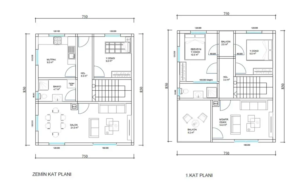 4+1 Çift Kat Hafif Çelik kat planı 1