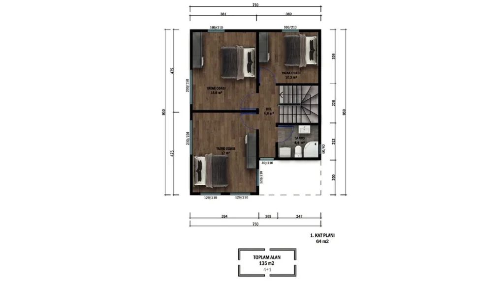 4+1 Çift Kat Hafif Çelik kat planı 1