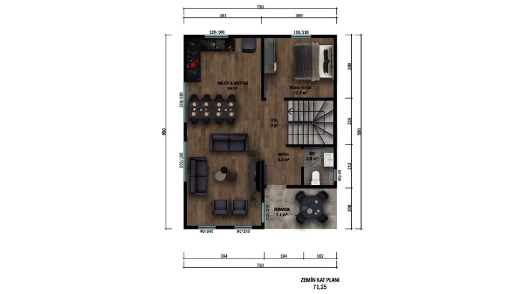4+1 Çift Kat Hafif Çelik kat planı 2
