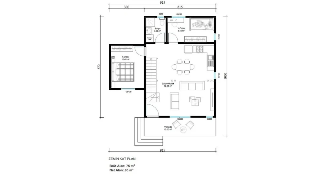 3+1 Çift Kat Hafif Çelik kat planı 2