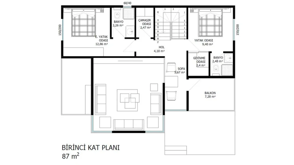 4+1 Çift Kat Hafif Çelik kat planı 1