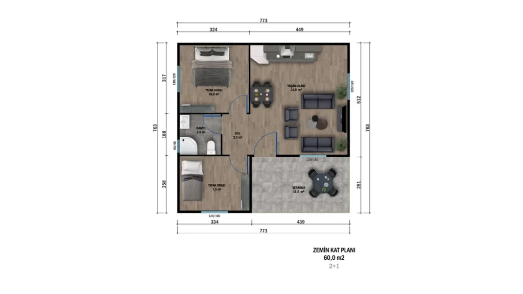 2+1 Tek Kat Prefabrik kat planı 2