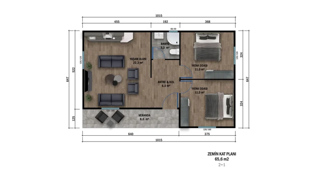 2+1 Tek Kat Prefabrik kat planı 2