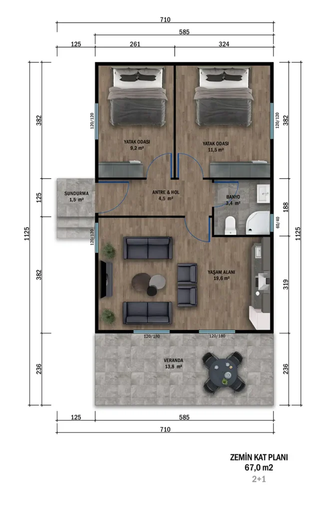 2+1 Tek Kat Prefabrik kat planı 1