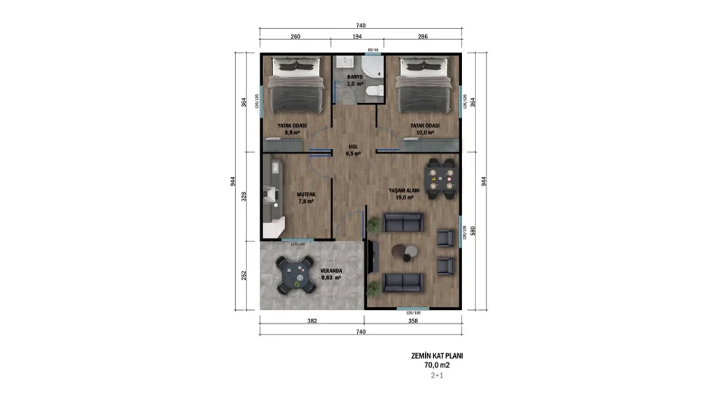2+1 Tek Kat Prefabrik kat planı 1