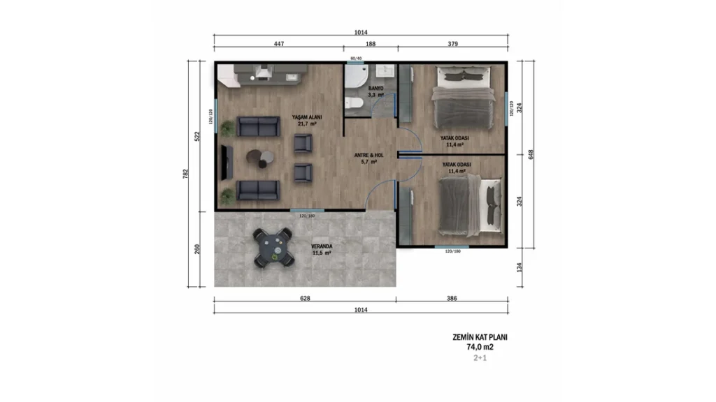 2+1 Tek Kat Prefabrik kat planı 1