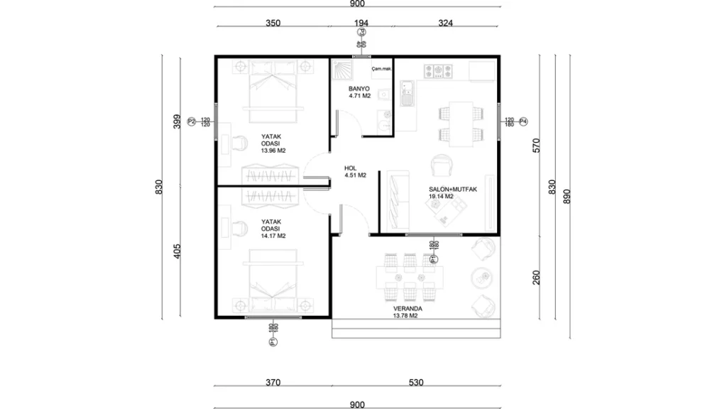 2+1 Tek Kat Prefabrik kat planı 1
