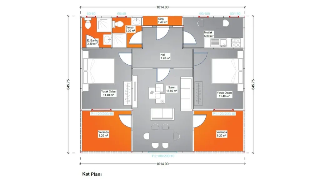 2+1 Tek Kat Prefabrik kat planı 1