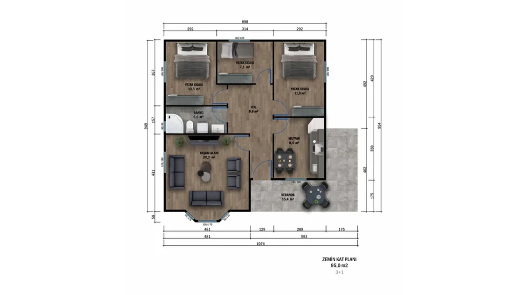 3+1 Tek Kat Prefabrik kat planı 1