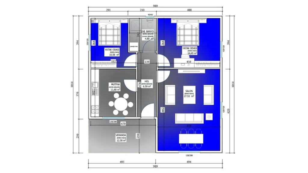 2+1 Tek Kat Prefabrik kat planı 1