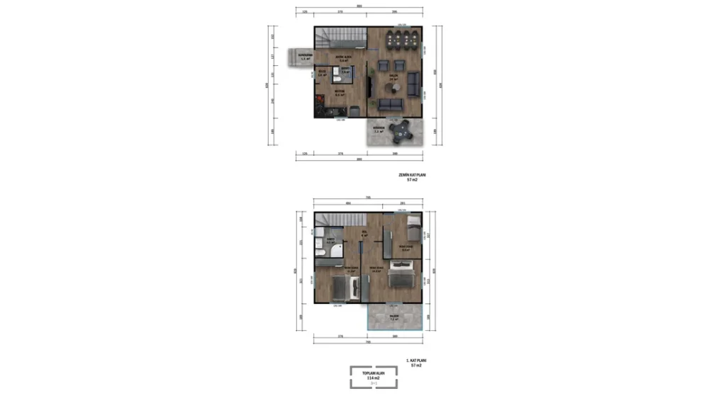 3+1 Çift Kat Prefabrik kat planı 2