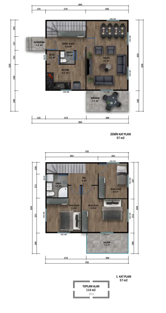 3+1 Çift Kat Prefabrik kat planı 1