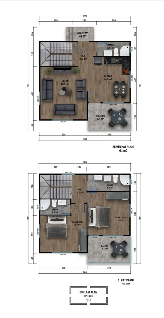 2+1 Çift Kat Prefabrik kat planı 1