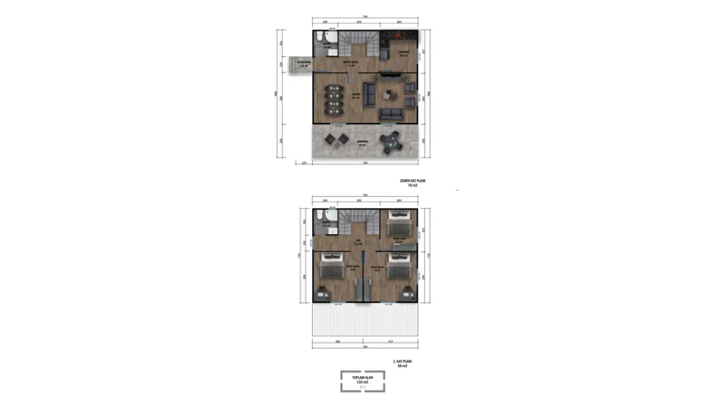 3+1 Çift Kat Prefabrik kat planı 2