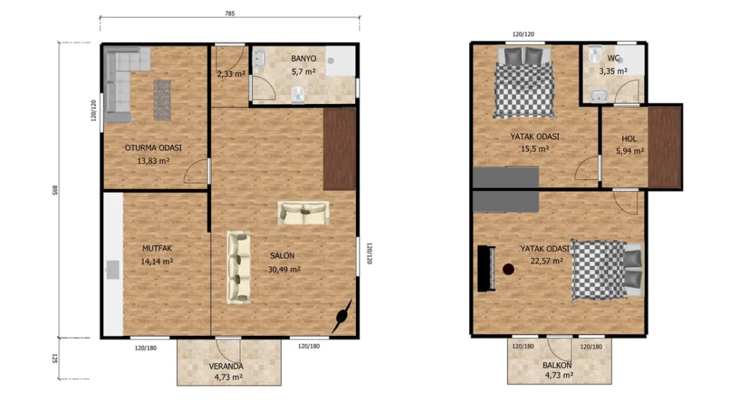 3+1 Çift Kat Prefabrik kat planı 2