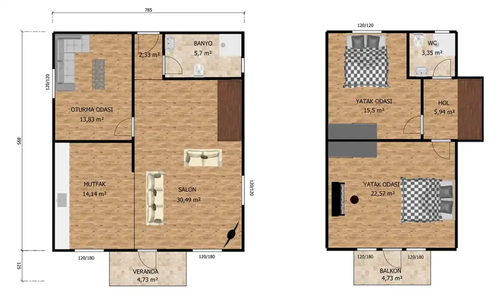 3+1 Çift Kat Prefabrik kat planı 1