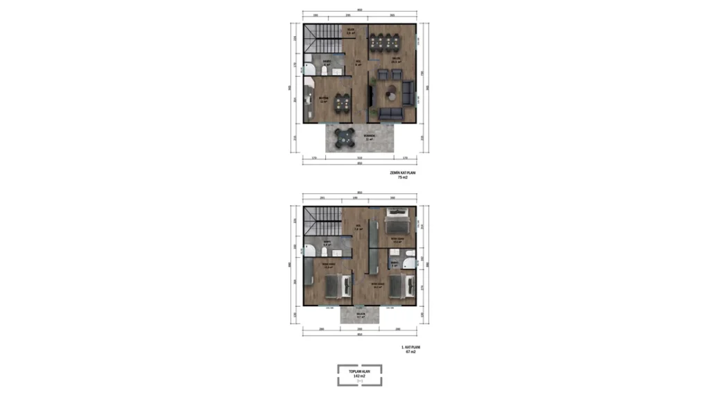 3+1 Çift Kat Prefabrik kat planı 1