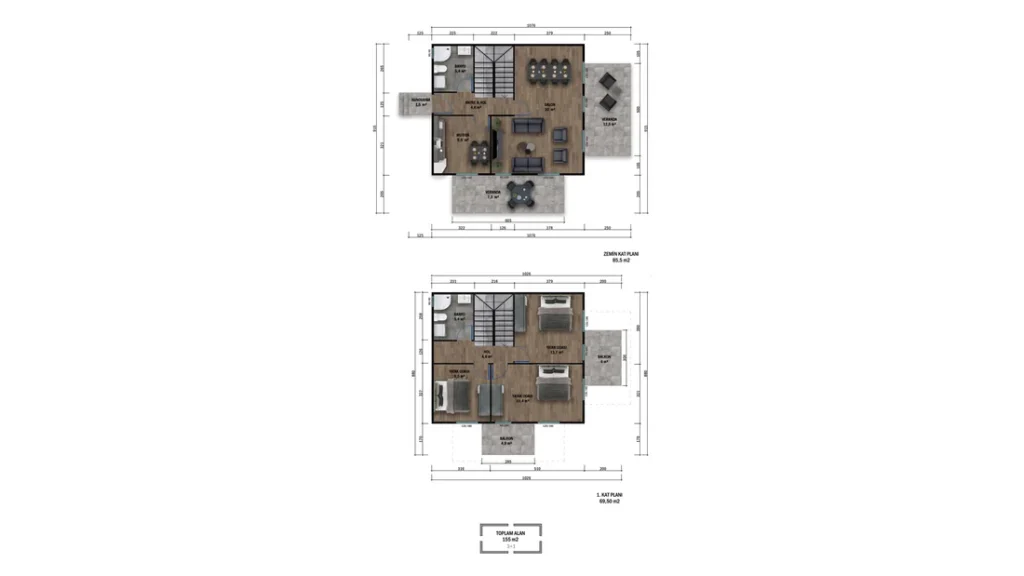 3+1 Çift Kat Prefabrik kat planı 1